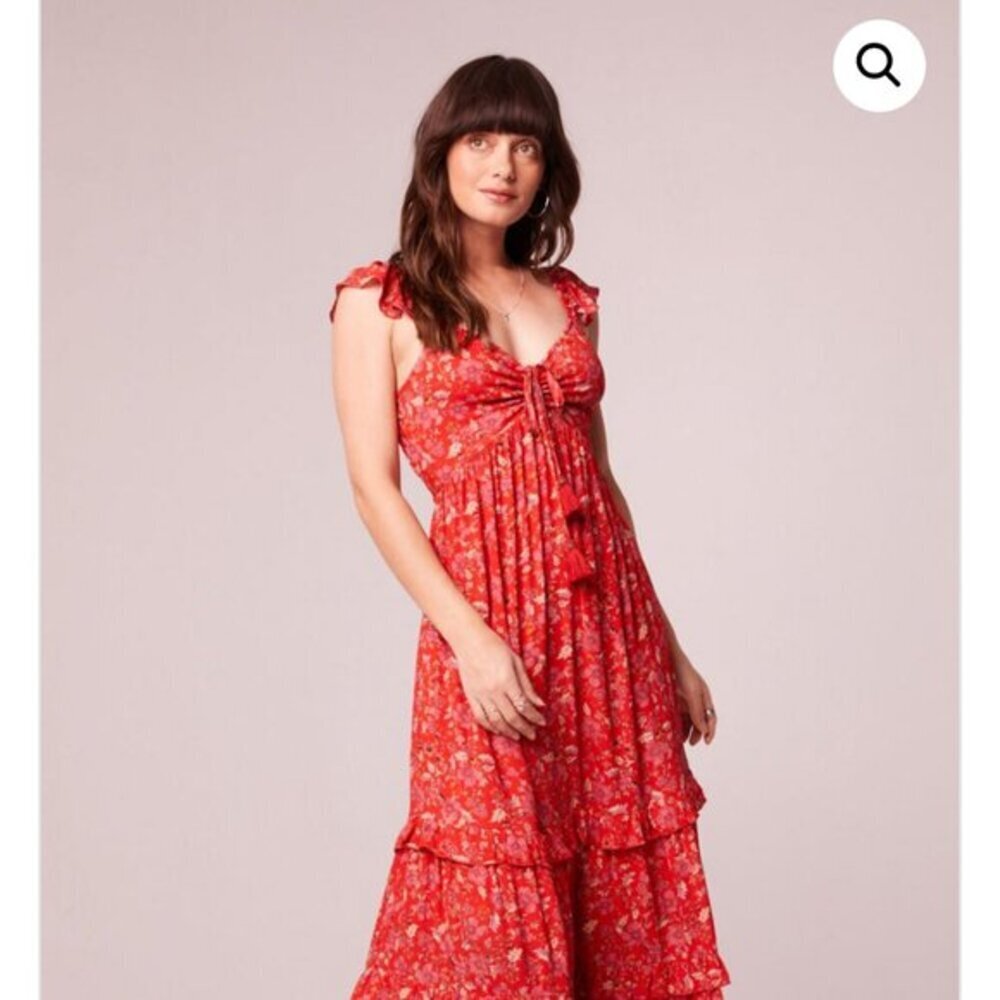 Women’s Band Of The Free Elodie Floral Tiered Midi Dress Crimison Pink